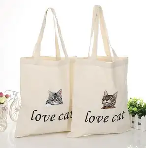 Aşk kedi baskılı pamuklu kumaş büyük alışveriş çantası
