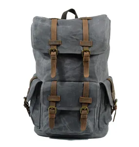 Cartable en cuir de toile cirée robuste sac de livre ordinateur portable sac à dos randonnée sacs de jour sacs d'alpinisme