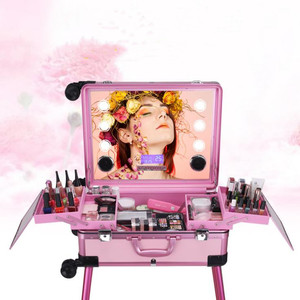 Maleta <span class=keywords><strong>de</strong></span> Viaje con Luces, Ruedas Omnidireccionales, Organizador <span class=keywords><strong>de</strong></span> Cosméticos con Ruedas Iluminadas, Carrito Profesional para Artistas <span class=keywords><strong>de</strong></span> Estudio - Product Image 1