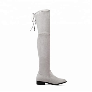 Barato al por mayor <span class=keywords><strong>de</strong></span> calzado <span class=keywords><strong>de</strong></span> gamuza plana elástico <span class=keywords><strong>botas</strong></span> sobre la rodilla OEM zapatos <span class=keywords><strong>de</strong></span> encaje muslo alto <span class=keywords><strong>botas</strong></span> zapatos <span class=keywords><strong>de</strong></span> mujer - Product Image 4