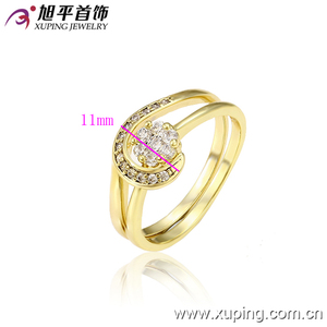 13004 Xuping color oro 14K elegante coppia di anelli che si intrecciano uno con solitario e l'altro con strass per donne - Product Image 3