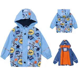 Sevimli Karikatür Kalın PU Seyahat Yürüyüş Polar Astarlı Kapşonlu Su Geçirmez Yağmurluk Yağmur Kıyafetleri Ceket ceket Çocuk Kız Erkek