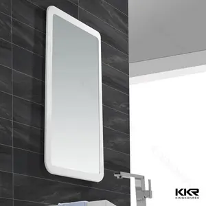 سطح صلب أبيض الحدود شاشة تعمل باللمس الصمام ماكياج الحمام الذكية الغرور حوض غسيل مرآة مع أضواء Led