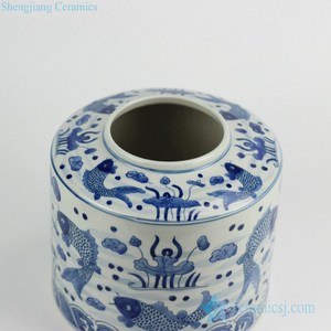 RZKY08 coperchio Piatto blu e bianco coppia <span class=keywords><strong>di</strong></span> <span class=keywords><strong>pesce</strong></span> disegno a mano porcellana coffee bean container jar - Product Image 4