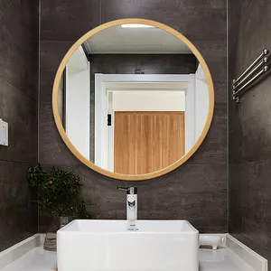 Frame Polished Edge Bathroom Round Wall Mirror Round Wood Bathroom Mirror