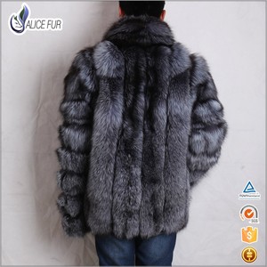 ALICEFUR <span class=keywords><strong>uomo</strong></span> di Alta qualità del cappotto del rivestimento di medio <span class=keywords><strong>lungo</strong></span> naturale volpe d'argento cappotto di pelliccia per gli uomini - Product Image 4