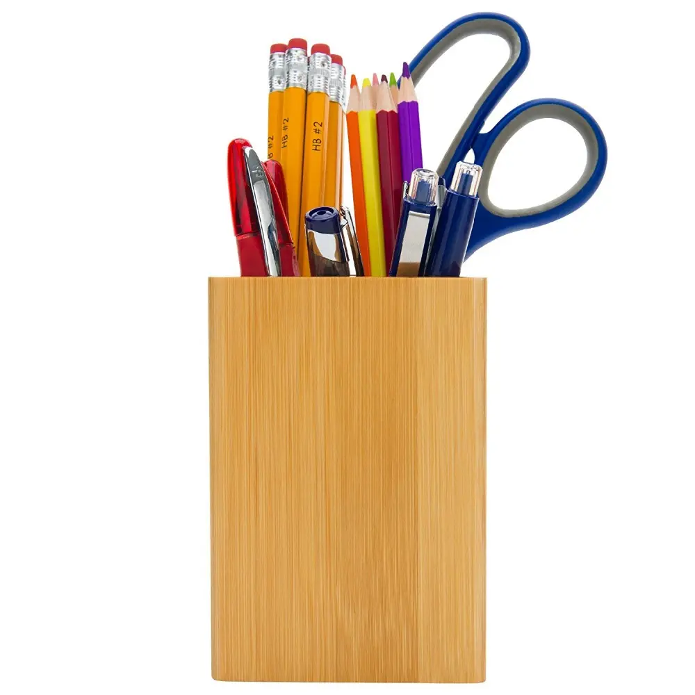 Настольная подставка для карандашей и ручек из бамбука, квадратная креативная маленькая коробка для хранения канцелярских принадлежностей, органайзеры для офиса и дома