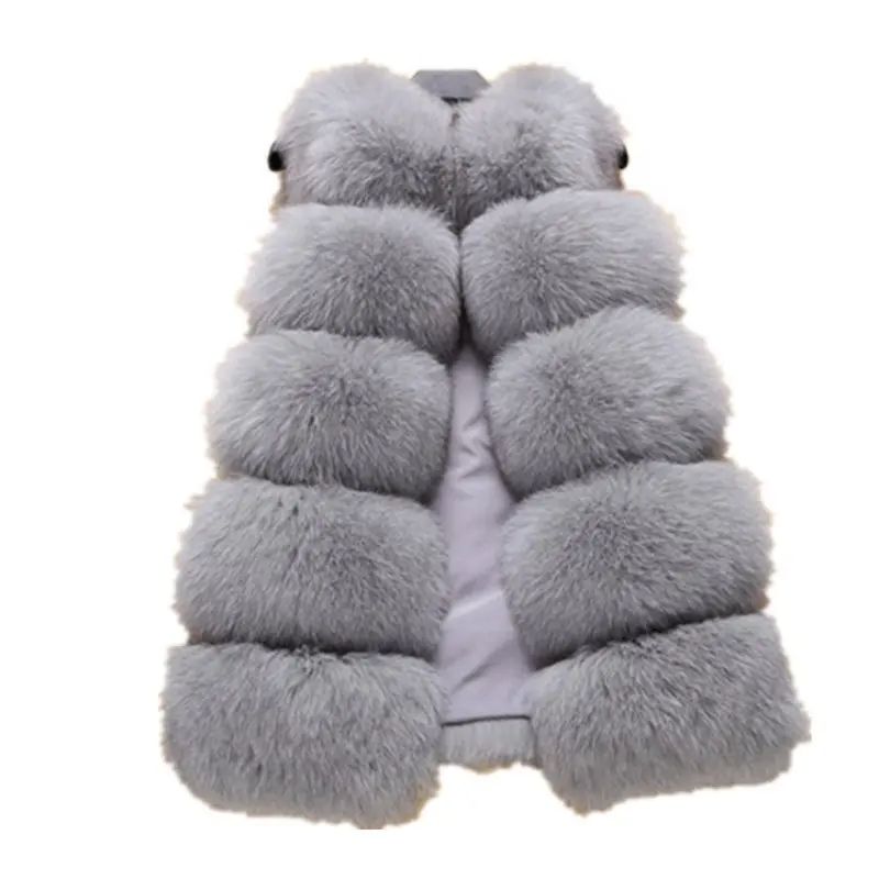 2018 new high quality cheap faux Fox Fur Vest fake Fur Coat For Jacket female coats Vest Waistcoat 70cm long Fur Coats