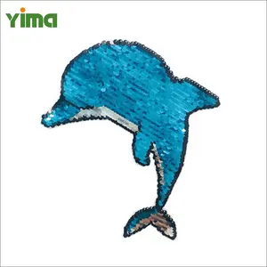 Dolphin reversible change color sequin applique patches fashion embroidery patches for children t-shirt clothing