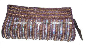Lowellcraft Satin Beaded Clutch <b>Bag</b> with Sequin Fringe Sparkling Evening Party Purse - Product Image 3