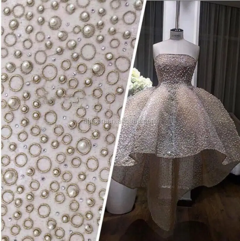 new 2016 hot design pearls beaded african lace fabrics white french tulle eyelet lace for wedding dress