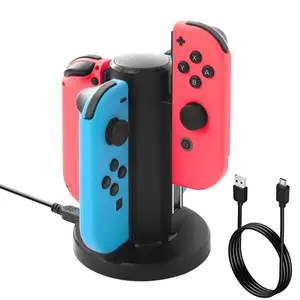 4 in 1 Charger Station For Nintendo Switch Joy-Cons Controller with LED Indicator and Micro-USB Charging Cable