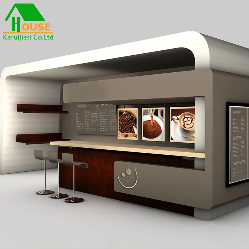 Contenedor prefabricado fácil de montar, kiosco de café, casa de tienda de bar móvil