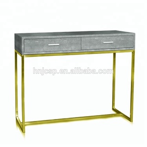 Shagreen Leather Chrome Metal Contemporary <strong>Corner</strong> <strong>Console</strong> <strong>Table</strong> - Product Image 4