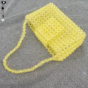 नई आगमन नींबू पीले रंग की पारदर्शी एक्रिलिक मनके क्रिस्टल बैग हैंडबैग थोक