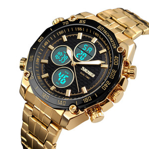 Boîtier en or en acier inoxydable confiture tangan numérique montres 3 atm étanche hommes poignet skmei 1302 - Product Image 1