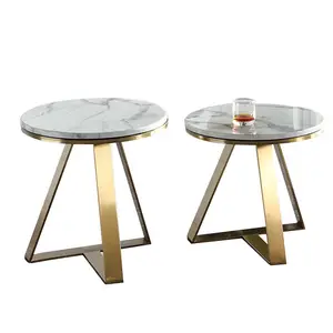 מודרני יוקרה ברזל נירוסטה בסיס גובה מעגלי כסף שיקוף אריחים עגולים למעלה תה צד שולחן קפה שולחן