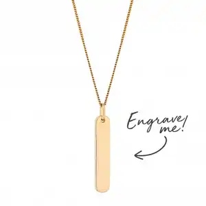 Simply Silver Gold Plated Stainless Steel Blank Engravable Jewelry Female Women Gold Vertical Bar Necklace