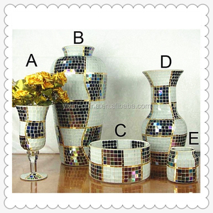 Centrotavola Artigianale <span class=keywords><strong>con</strong></span> Vaso in Vetro a Mosaico e Portacandele in Vetro a Mosaico per Matrimoni - Product Image 2