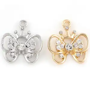 new custom silver and gold plated rhinestone cute metal cheap crown bow pendant charms