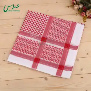 100% Polyester Jacquard Muslim Men Scarf White Red Shemagh