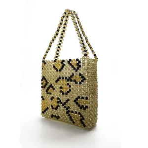 Amber Color Beading Women Bag Leopard Clutch Unique Handbag 2021 New