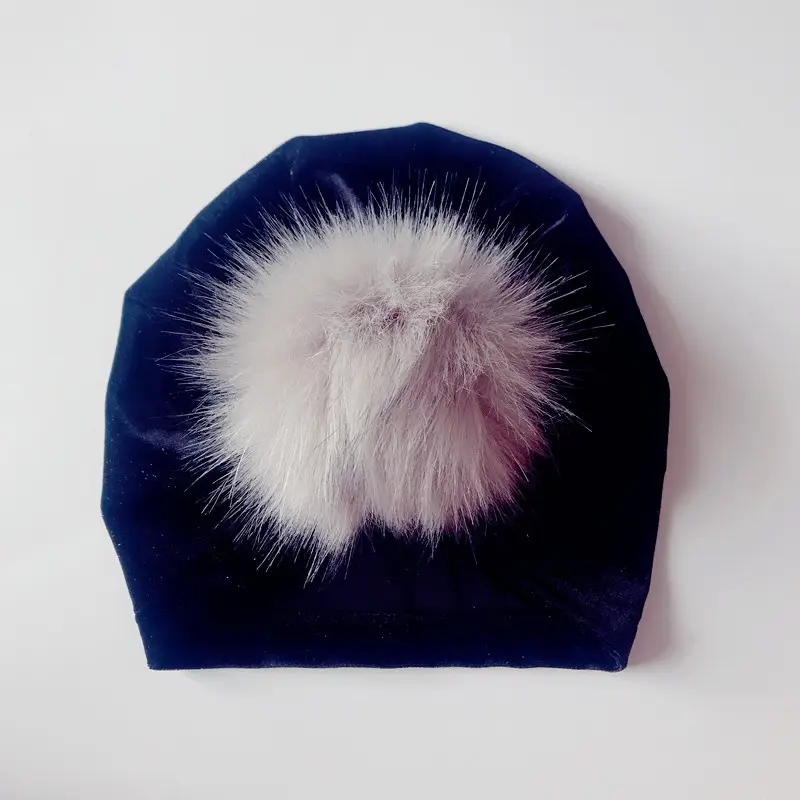 Wholesale Girl Baby fur ball Beanie Cap Toddler Infant Velvet Turban India Hat Hair Accessories Warm Baby Pleuche Hats