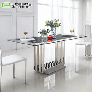 Đen Painted Tempered Glass Bàn Ăn Với Cơ Sở Thép Không Gỉ