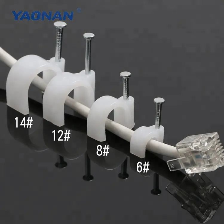 Factory Price Flat Electric PE Round Steel Wire Cable Clips Wall Nails Clip / Hook CC-908 Adhesive Cable Wire Clip Size