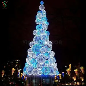 Custom Made Lớn Ngoài Trời Neon Tree 30ft Giant Led Thắp Sáng Lên Giáng Sinh Big Ball Tree