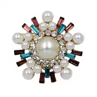Multi Color Simulated Pearl and Crystal Round Shape Brooches or Scarf Clips  for Women