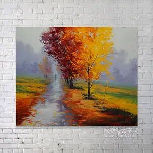 Newest 100% Handmade Oil Painting Of Autumn Trees For Decor