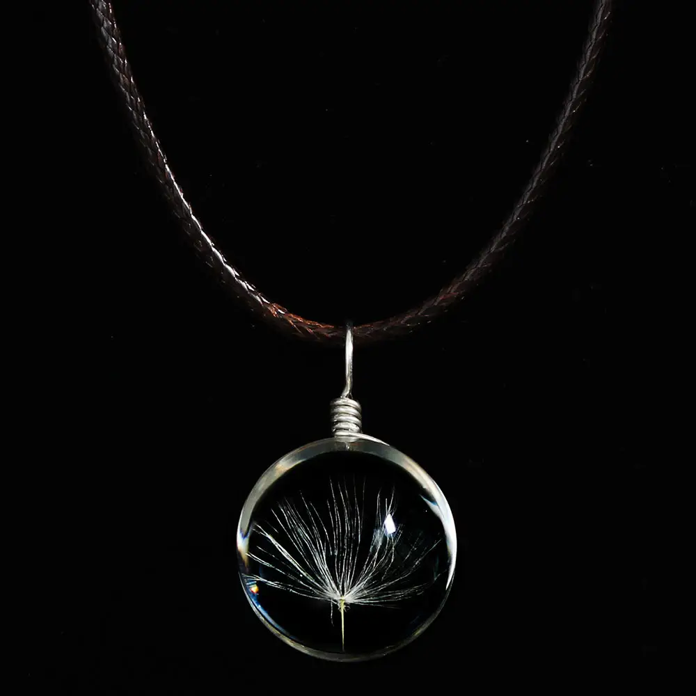 Latest Designs Leather Chain Handmade Glass Ball Dandelion NecklaceためWomen