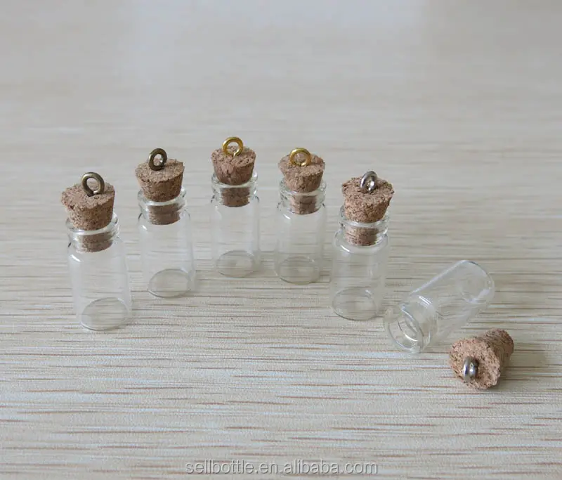 Garrafa de vidro com pingente pequena, 1ml, charme, rolha, usado como diy, pingente de vidro para casamento