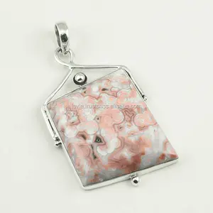 Colgante de piedras preciosas de Plata de Ley 925, joyería colgante de piedras preciosas de ágata de encaje loco Natural, joyería de piedras preciosas de plata mayorista - Product Image 1