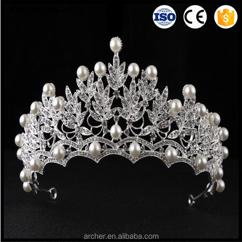 Silver Crystal Rhinestone Faux Pearl Bridal Wedding Tiara