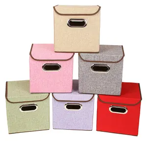 Metal Handled Household Non-Woven Fabric Storage Basket Cubes Bins Box Organizer