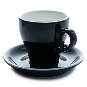 Classic shape modern dark blue color 80ml espresso coffee stoneware cup and saucer