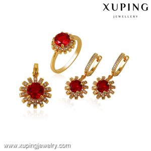 64102 xuping vente chaude femmes de mariage de mariée noble ensemble de bijoux aimant 24 k plaqué or trois pièces ensemble - Product Image 1