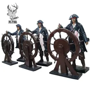 Figura de película de tamaño real, estatua de pirata Jack Sparrow de fibra de vidrio