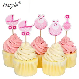 18PCS用于婴儿淋浴的纸杯蛋糕顶部是一个女孩儿童派对蛋糕装饰粉色/蓝色PQ327