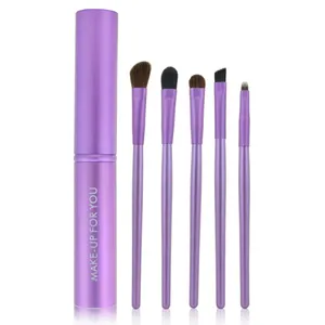 5pcs Small Purple Aluminum Tube Gift Makeup Brushes Cylinder For Promotion