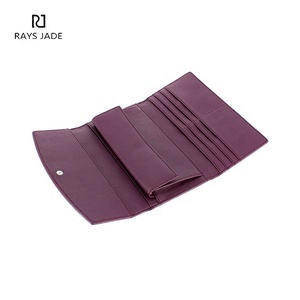 Portafoglio Lungo da <span class=keywords><strong>Donna</strong></span> <span class=keywords><strong>in</strong></span> <span class=keywords><strong>Vera</strong></span> <span class=keywords><strong>Pelle</strong></span> Viola, Stile Continentale con Patta, Produzione e Vendita all'Ingrosso - Product Image 6