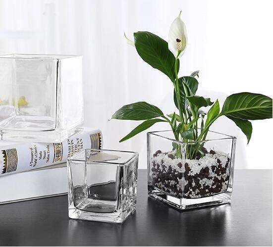 \Many size clear square glass cube vase/crystal glass candle holder