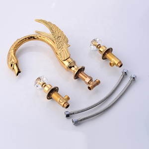 Núm Pha Lê Đôi Vòi Bồn Rửa Hình Thiên Nga 3 Lỗ Vòi Trộn Bồn Rửa Kết Thúc Vàng - Product Image 6