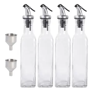 Leere klare quadratische 8 Unzen Olivenöl Sprüh glasflasche für Sojasauce Essig mit Düsen deckel und Edelstahl Trichter 250ml