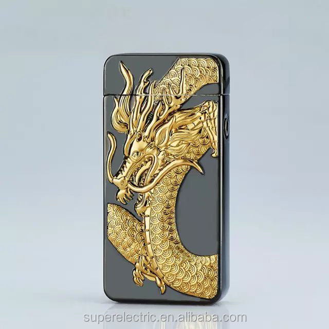 Металлическая USB-заряжаемая беспламенная электрическая импульсная зажигалка с двойной дугой Black Dragon