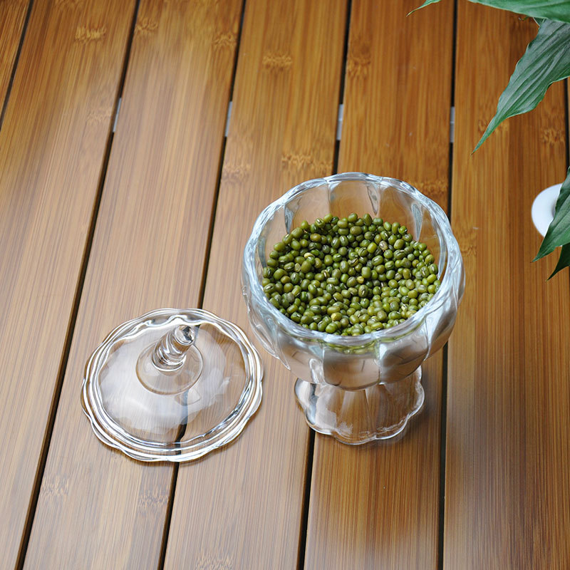 Candy jar with long stem,pumpkin glass canister,Storage jar with glass lid