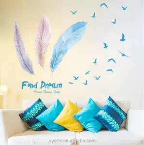 Hot selling national characteristics feather stickers living room sofa office wall decor special style luky feather wall art