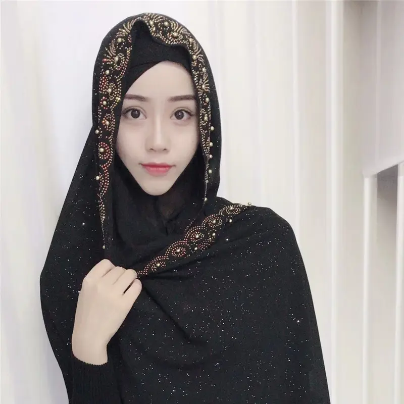 Chất Lượng Cao Bông Lụa Hồi Giáo Khăn Trùm Đầu Bên Trong Hijab Hồi Giáo Underscarf Ninja Khăn Trùm Đầu Vàng Long Lanh Hạt Lung Linh
